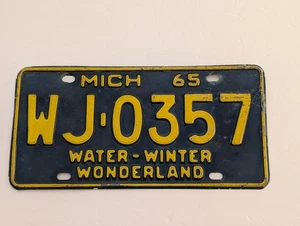 Vintage 1965 Michigan Auto Nummernschild Man Cave WJ-0357 Pub Dekor Sammler - Bild 1 von 7