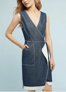 New Anthropologie Tracy Reese Surplice Denim Dress Structured Sheath sz 6 - Picture 1 of 5