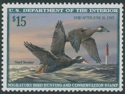 1996, USA HUNTING PERMIT $15 SURF SCOTERS, PERF SINGLE, NH, SC.#RW63 - Image 1 of 2