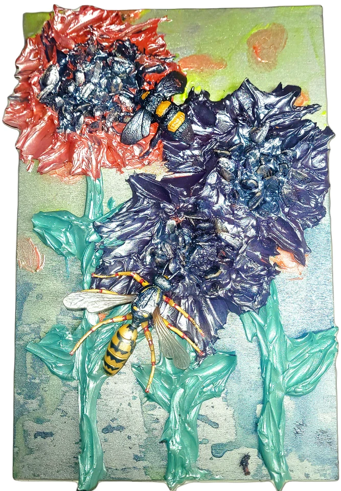 Girasol Impasto 3d pintado a mano sobre madera - acrílico grueso esculpido 11,8 por 7,9 Foto 1 de 1