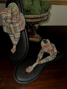 Sanuk Sandals Cabaret Kauai Blanket Print Yoga Sling Womens Sz 9 New - Picture 1 of 3