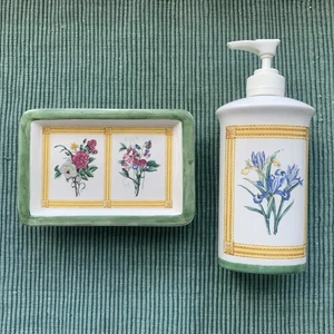 Croscill Home VINTAGE "Botanical Gardens" Ceramic Soap Dish, Soap, & Dispenser - Picture 1 of 15