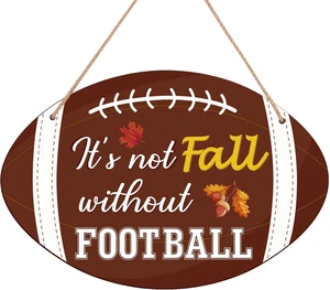 Fall Football Sign Front Door Decor - Hanging Wooden Wreath for Autumn Harvest T - Picture 1 of 12