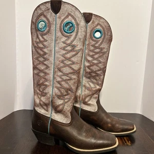 Mujeres Ariat Western Buckaroo Tirar Botas Cuero Puntera Cuadrada Zs 8B Dorado Turquesa - Imagen 1 de 18