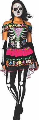 Day of the Dead Skeleton Girl Dia Muertos Fancy Dress Up Halloween Adult Costume - Image 1 of 2