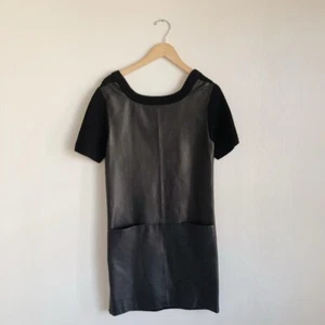Marc Jacobs Shift Sweater Dress Leather/Merino Wool Black Pockets - Picture 1 of 8