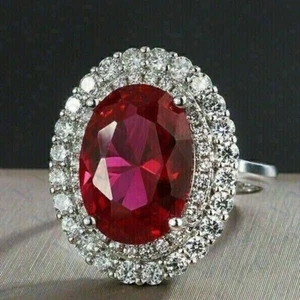 10.00ct Oval Cut Natural Ruby & Diamond Engagement Ring 18K White Gold Plated - Picture 1 of 14