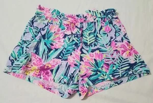 Lilly Pulitzer Girls Shorts Size XL 12/14 Ruffle Soft Cotton Blue Pink Floral - Picture 1 of 9