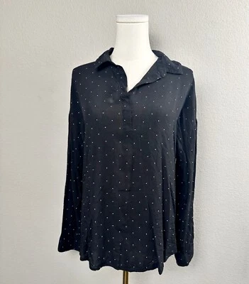 Forever 21 Contemporary Women's Black Polka Dot Collared Shirt - Size L - Image 1 of 4
