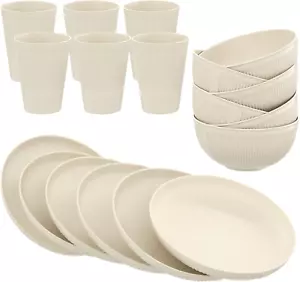 18PCS Wheat Straw Dinnerware Set - Unbreakable Reusable Cups Plates Bowls - Picture 1 of 12