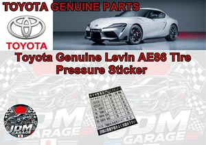 Toyota Genuine Levin AE86 Tire Pressure Sticker Corolla Sprinter Trueno JDM - Picture 1 of 3