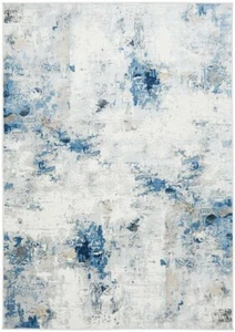 Ezra Abstract Design Navy Blue Modern Floor Rug - 4 Sizes **FREE DELIVERY** - Picture 1 of 7