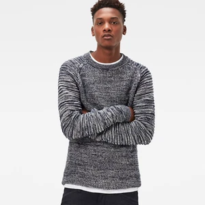 G-Star RAW Suzaki Knit Sweater Men's Large Sartho Blue/Ivory Chunky Ribbed L/S - Picture 1 of 11