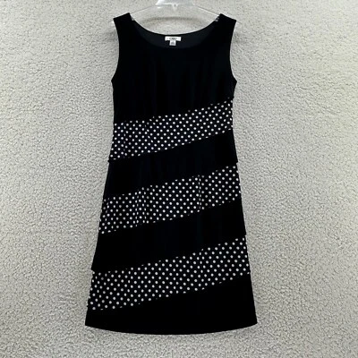 Vestido Cato S Negro Volantes Rayas Lunares Sin Mangas Hasta la Rodilla Fiesta Cóctel Foto 1 de 4