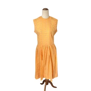 Vintage 50s 60s Handmade Orange Cotton Fit Flare Dress Retro Sz S Embroidered - Picture 1 of 6