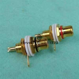2PCs Gold Motor Amp Rca Connector Female Chassis Sockets New - Picture 1 of 3