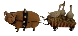 Skurrile Barnyard Tierfiguren SCHWEIN ZIEHWAGEN mit GÄNSEN - Resin - Bild 1 von 8