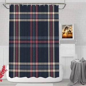 Christmas Fashion Blue Decorative Shower Curtain Blue Check Tartan Plaid Patt... - Picture 1 of 5