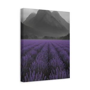 Lavender Field & Misty Mountains – Canvas Wall Art | Moody Floral Nature Print | - Picture 1 of 53