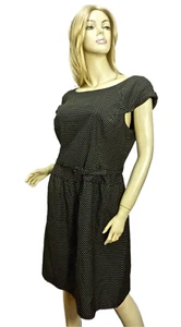 NWT $99 Evan Picone Dress 14 K/L Scoop Neckline Gathered Skirt Black/Natural - Picture 1 of 10