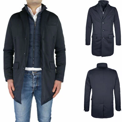 Giubbotto Uomo Invernale Giubbino Elegante Soprabito Blu Cappotto Trench VEQUE - Immagine 1 di 4