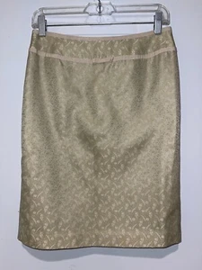 Ann Taylor Brocade Skirt 4 P Green Gold Silk Vintage 80s - Picture 1 of 6