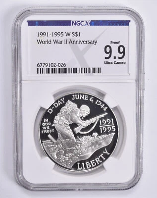 Proof 9.9 UCam 1991-95-W World War 2 Commemorative Dollar NGC X NGCX - Image 1 of 4