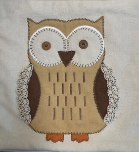 Beautiful Owl Appliqué Throw Pillow Cover 16x16” Devi Designs Zip Closure EUC - Picture 1 of 3