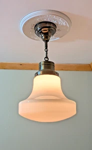 301 Antique Vintage 20's - 40's Ceiling Light Pendant Glass Shade Chandelier - Picture 1 of 7