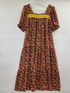 Hawaiian Patio Dress Women Size S Vintage Midi Dark Red Print Short Sleeve - Picture 1 of 18