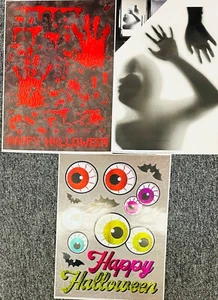 3 Sheets Halloween spooky window clings party decor foil blood drips eyeballs - Picture 1 of 1