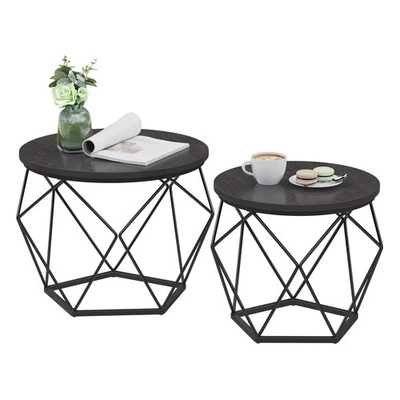 Small Coffee Table Set of 2, Round Coffee Table with Steel Frame, Side End Ta... - Image 1 of 4