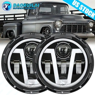 pair 7 inch LED Headlights Round DOT Approved Hi/Lo Lamp For 1967-1972 Chevy C10 - Image 1 of 4