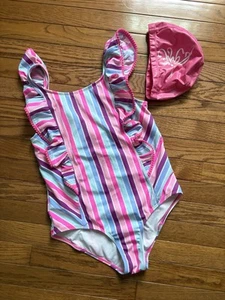 CAT & JACK Size XL (14/16) Heart Cheetah Swimsuit Ruffle Bathing Suit Swim Girls - Picture 1 of 6
