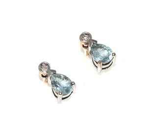 Aretes de oro amarillo de 9 quilates para mujer engastados con aguamarina y diamante - Imagen 1 de 8