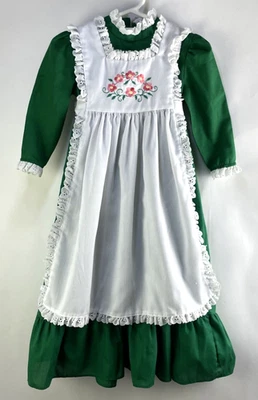 Maxi Vestido De Colección Baylis Brothers Pradera Niñas 3T Ojales Delantal Verde y Blanco Foto 1 de 4