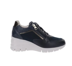 NeroGiardini Scarpe E512940D Sneakers Donna in Pelle Blu Chiusura Lacci e zip - Imagen 1 de 1