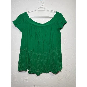 Old Navy kelly green eyelet floral babydoll top womens XL cottagecore prairie - Picture 1 of 7