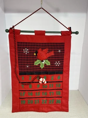 Vintage Felt Christmas Cardinal & Holly Advent Calendar w/ Candy Cane Marker - Image 1 of 4