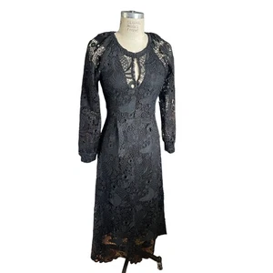Antik Batik Black Lace Fruit Midi Dress Cocktail Party - size 38/ 6/ Small - Picture 1 of 9