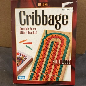 Deluxe Wooden 3-Track Continuous Cribbage Board +Pegs & Instructions NEW SEALED - Picture 1 of 2