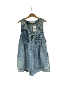 Vervet By Flying Monkey Jeans Denim Tie Front Pleated Boho Western Romper Size L - Picture 1 of 7