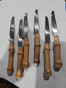 Vintage Natural Bamboo Handle Stainless Steel Butter Knives - Japan - Picture 1 of 2