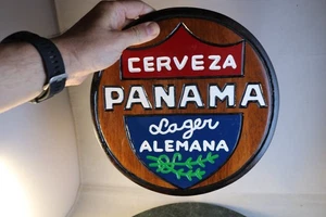 Vintage Cerveza Panama Lager Alemana Holz Werbung Bier Schild Wandbild 10" - Bild 1 von 6