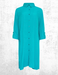 Ex M&Co Women’s Long Sleeve Crinkle Shirt Dress in Turquoise Blue (A Bit Defect) - Picture 1 of 7