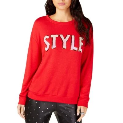 INC NEW Women's Red Style Sequin French Terry Sweatshirt Top M TEDO - Image 1 of 2