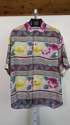 Camisa de Campamento Byblos Vintage Rayón Aloha Hawaiana Multicolor Floral Rosa 50 Italia Foto 1 de 4