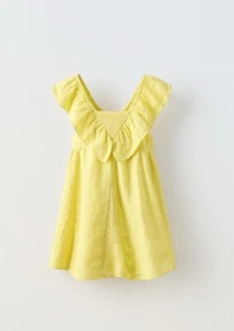 NWT New Zara Girls Toddler Yellow Linen A-Line Swing Ruffle Dress Size 4-5 Years - Picture 1 of 13