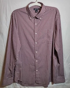Lands End Red And White Plaid Button Shirt Men's Large Long Sleeves - Picture 1 of 7