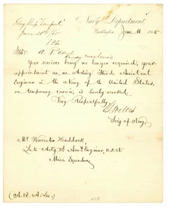 Gideon Welles & Samuel P. Lee Signed Letter Revoking an Appointment at War's End - Picture 1 of 1